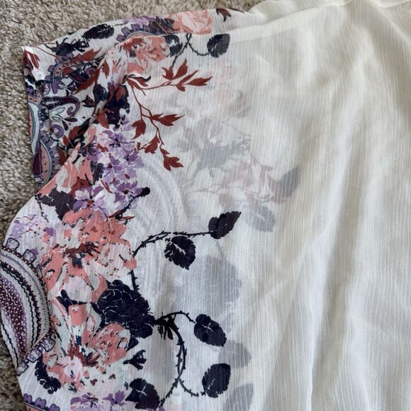 Lightweight Floral Paisley And Cream Kimono Boho Blouse Over Shirt Size Medium - Picture 3 of 5